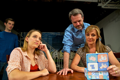 L-R: Matt Dengler as Gabe, Ephie Aardema as Natalie, Jonathan Rayson as Dan, Judy McLane as Diana in Pioneer Theatre Company's "Next to Normal". Photo by Alexander Weisman